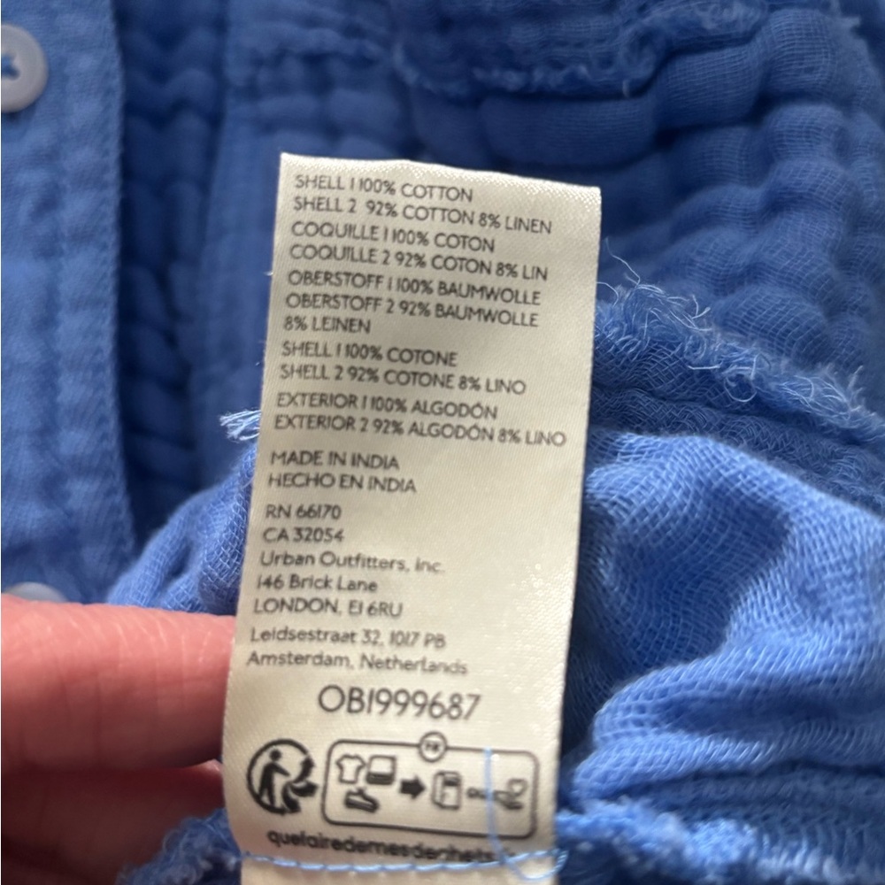We The Free Button Up Shirt Blue Linen Blend Oversized Short Sleeve Collared - Picture 7 of 10